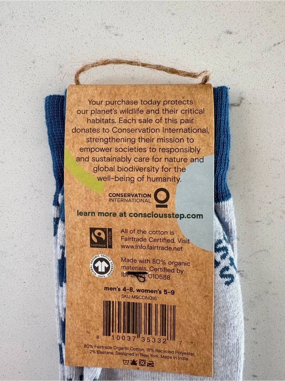 Conscious Step Unisex Elephant Crew Socks in Gray & Blue NWT